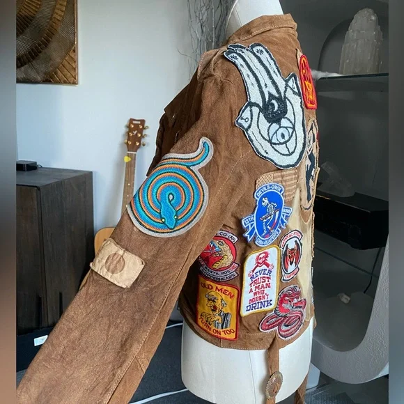 Giorgio Brato Suede Vintage Patches Biker Jacket Agatha NYC festival 60s 70s - Picture 4 of 16
